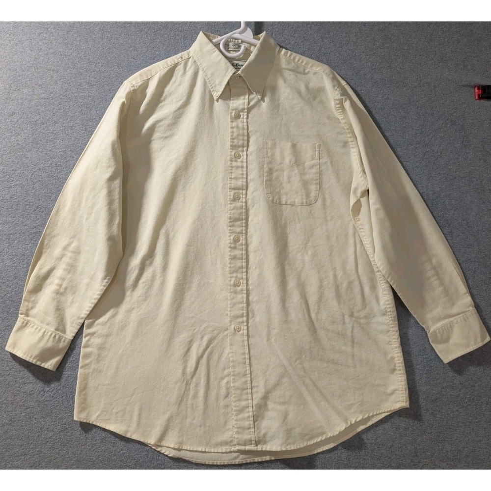 VTG L.L. Bean Button Down Shirt Mens 17 33 Single Needle Oxford Yellow Ivory 90s